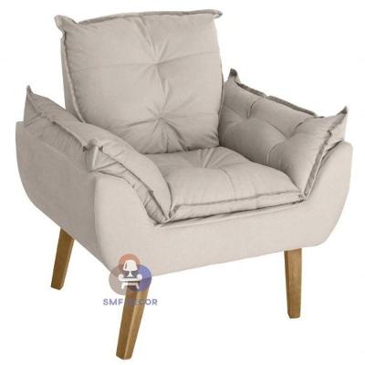 Poltrona Glamour Opala Decorativa Suede com Pés Quadrado Bege SMF Decor
