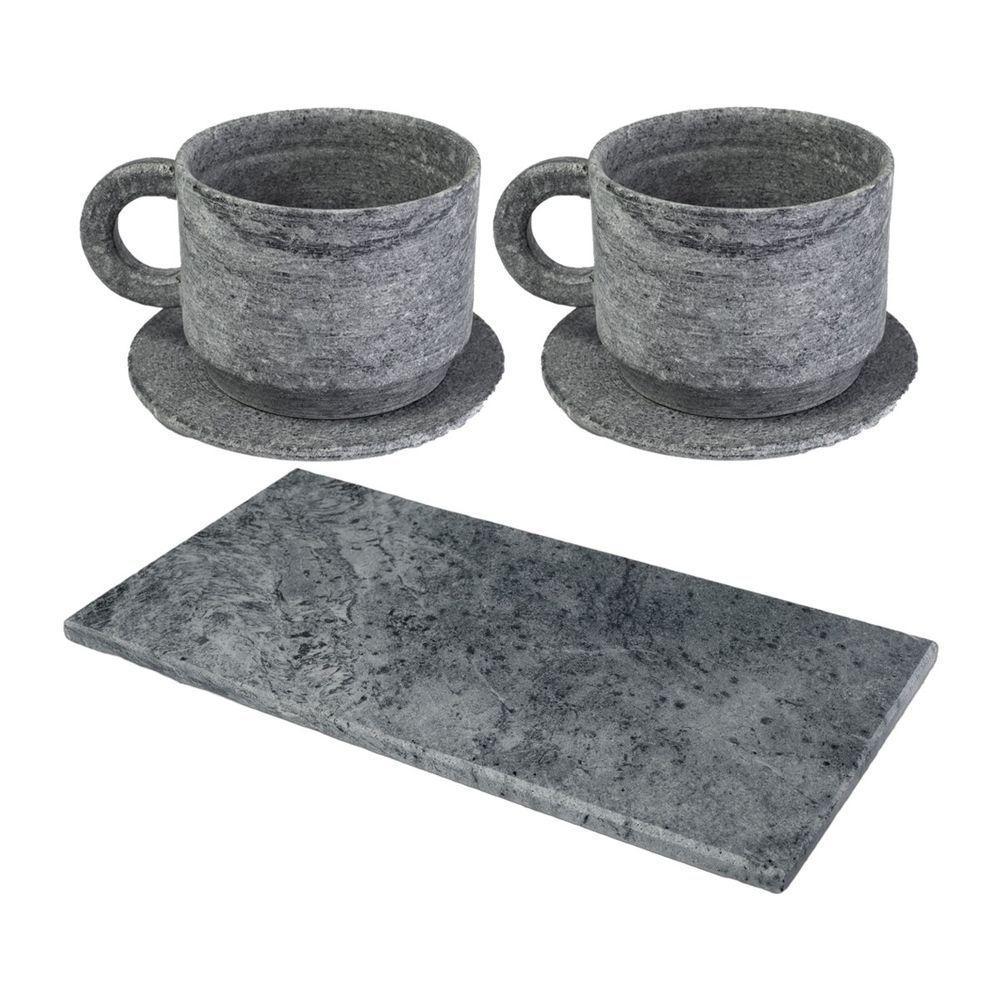 Kit 2 Xícaras De Chá Com Pires Pedra Sabão Servir Decorar - 1