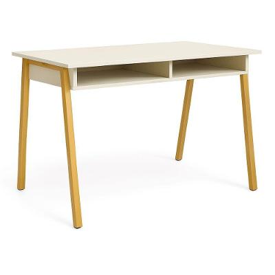 Escrivaninha Retangular Office Industrial 2 Nichos Aço Dourado Off White KLM Store