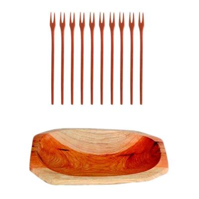 Kit Petisqueira 27x15CM com 10 Garfos 16CM Madeira Maciça Colher de Pau