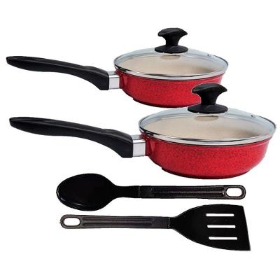 Kit Frigideiras Antiaderente Marmorizado Alumínio 16 e 24CM Vermelho Javali