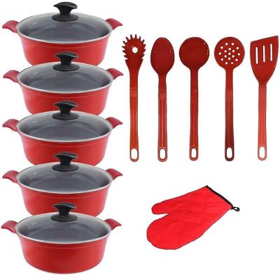 Jogo de Panelas Caçarola Cerâmica Antiaderente 16 a 24CM Vermelho Javali