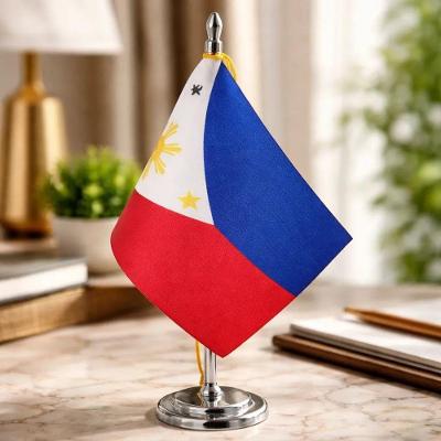 Mini Bandeira de Mesa Filipinas Decorativa com Mastro 15cm Poliester Frente SP Bandeiras