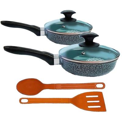 Kit Frigideiras Antiaderente Cerâmica Alumínio 16CM e 24CM Preto Craqueado Javali
