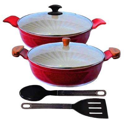 Jogo Frigideiras Marmorizado Alumínio Antiaderente 30cm Vermelho Javali