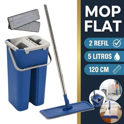 Rodo Flat Mop Balde Lava e Seca 2 Refis Microfibra 5L Azul Clean Tech