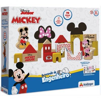 Construção Brincando de Engenheiro Mickey e Minnie 70 Peças Madeira
