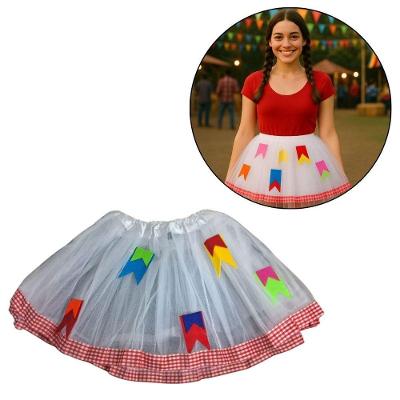 Saia de Tule Festa Junina Quadrilha com Bandeirinhas Branco Extra Festas
