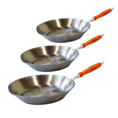 Kit Frigideiras Aço Carbono Chapa 1mm Cabo de Madeira 25cm 30cm 35cm Jamar