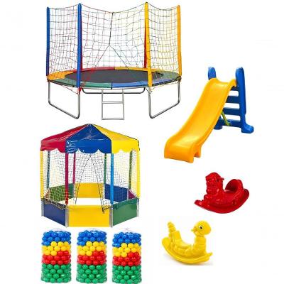 Kit Festa Infantil Cama Elástica 2,44M Piscina Bolinhas Escorregador Gangorra