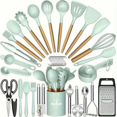 Kit 44 Utensílios de Cozinha Silicone e Madeira Antiaderente Verde Elashopp