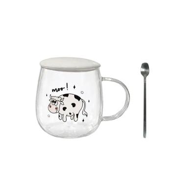 Caneca de Vidro Vaquinha Moo com Tampa e Colher Temática Transparente LILA HOME