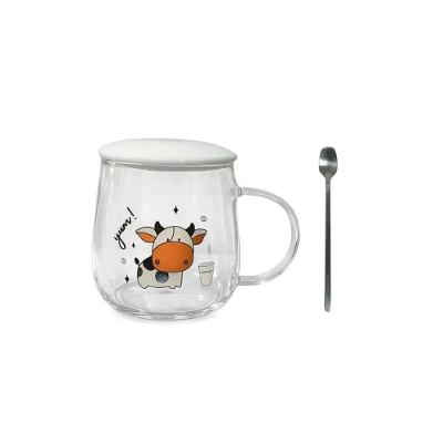 Caneca de Vidro Vaquinha com Tampa Cerâmica e Colher Café Chá LILA HOME