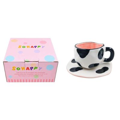 Caneca de Cerâmica Vaquinha com Pires 280ML para Café Branco Lila By Milano