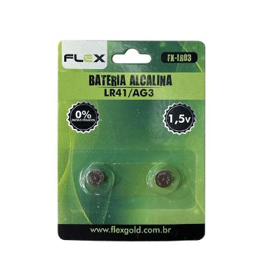 Bateria Botão 2 Flex FX-LR03 LR41 AG3 1.5V Cartela com 2 Unidades Metal