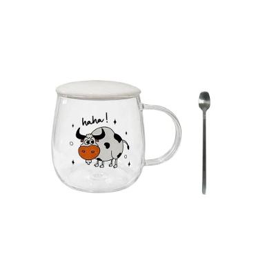 Caneca de Vidro Vaquinha com Tampa e Colher Temática Café Transparente LILA HOME