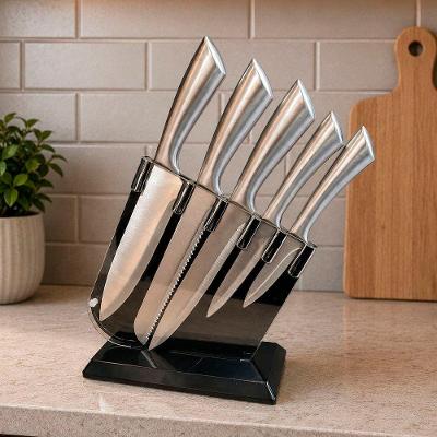 Conjunto de Facas 5 Peças Aço Inox com Suporte para Cozinha Prata