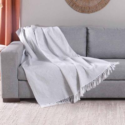 Manta Xale Ranna com Franja Jacquard 2,10m X 1,35m Cinza Clara Luz Decora