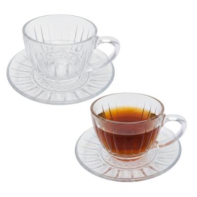 Jogo de Xicaras de Cha com Pires Victoria Vidro Texturizado para Bebidas Quentes 200ML Transparente