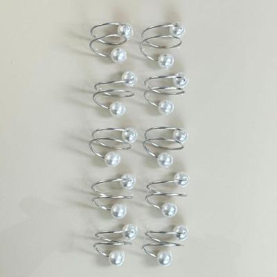 Kit 10 Anéis para Guardanapos Pérola Duas Voltas Metal e Acrílico Mesa Posta Prata