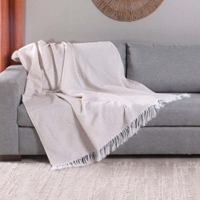 Manta Xale Ranna com Franja Jacquard 2,10m X 1,35m Palha Clara Luz Decora