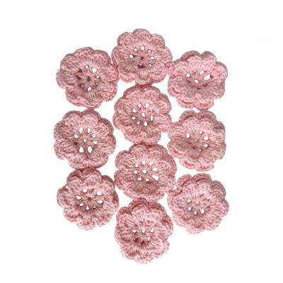 Kit 10 Flores em Crochê Artesanal Barbante 85% Algodão 7CM Rosa Bebê