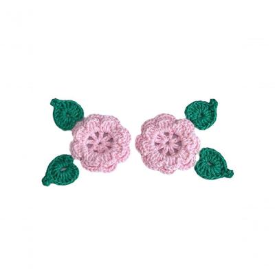 Flores e Folhas em Crochê Artesanal Barbante 85% Algodão Kit Rosa Bebê e Verde