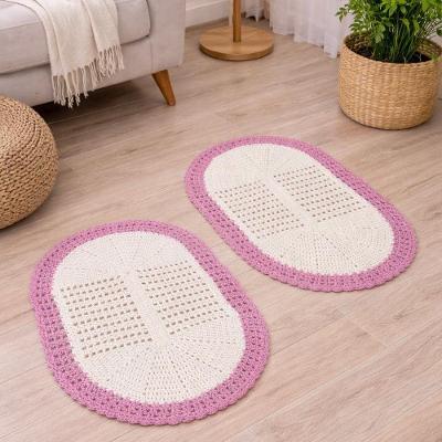 Kit 2 Tapetes Oval Crochê 65x45CM Algodão Artesanal Banheiro Rosê