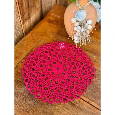 Sousplat Bandeja Crochê Artesanal Argola 34CM Polipropileno Mesa Vermelho Cereja