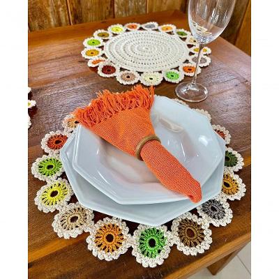 Sousplat Bandeja Crochê 37CM Barbante Algodão Moedas Coloridas Tons de Inverno Artesanal