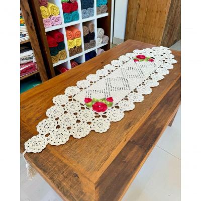 Caminho de Mesa Crochê com Flores Algodão 1,65MX45CM Vermelho