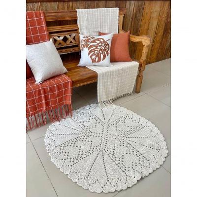 Tapete Magnólia Quadrado Coração 1,00x1,00M Crochê Artesanal Creme Beautiful Magnolia