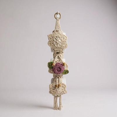 Porta Papel Higiênico Crochê Artesanal Flor Bordado 3 Rolos Rosê