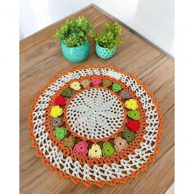 Toalha de Bandeja Redonda Crochê Artesanal 45cm Laranja Primavera Edições