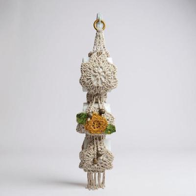 Porta Papel Higiênico Crochê Flor Bordado 70x17cm Mostarda 3 Rolos Artesanal