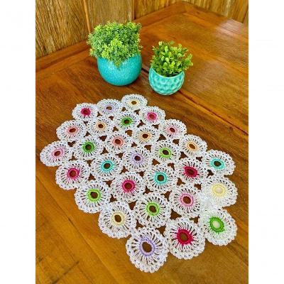 Sousplat Bandeja Crochê Artesanal Hexagonal Olho Mágico Color 46x27CM Branco