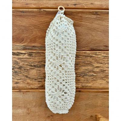 Puxa Saco Losango Crochê Artesanal Algodão 40x18cm Creme