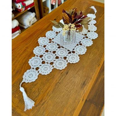 Caminho de Mesa Crochê 1Mx38cm Polipropileno Feito à Mão Branco Artesanal