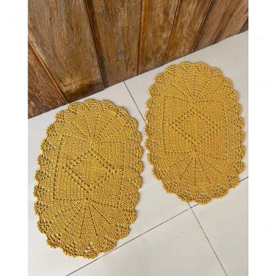Kit 2 Tapetes Oval 70X45CM Crochê Artesanal Algodão para Banheiro Mostarda