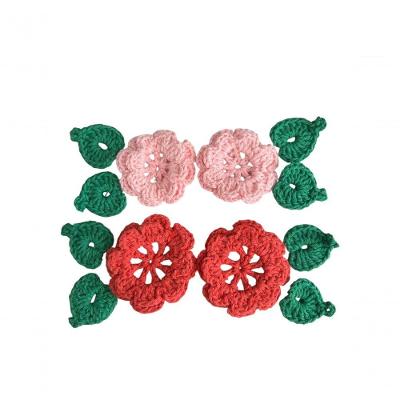 Kit Flores e Folhas em Crochê Artesanal Barbante 85% Algodão Rosa Bebê e Melancia