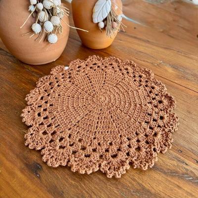 Sousplat Descanso de Prato Crochê Artesanal 38CM Algodão Ferrugem