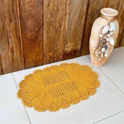 Tapete Oval Leque 70x45cm Crochê Algodão Artesanal Multiuso Mostarda