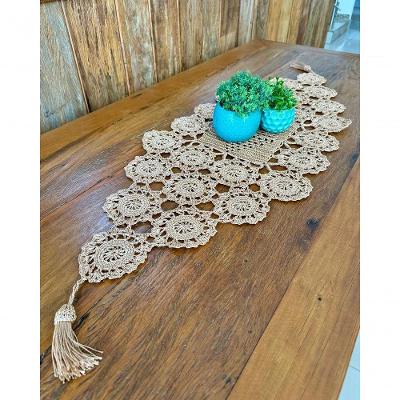 Caminho de Mesa Crochê 1M X 38CM Polipropileno Feito à Mão Bege Artesanal