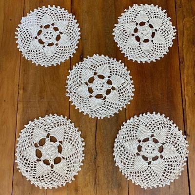 Kit 5 Toalhinhas de Chá Crochê Algodão Cru Natural 28cm Creme