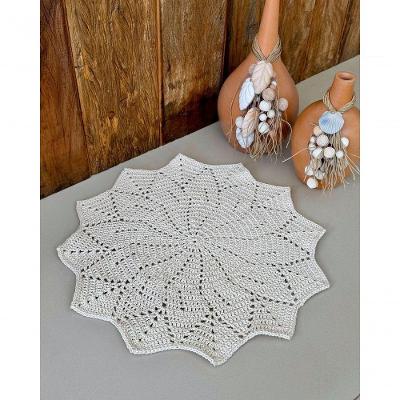 Tapete Mandala Boho Redondo 55CM Algodão Crochê Creme Artesanal