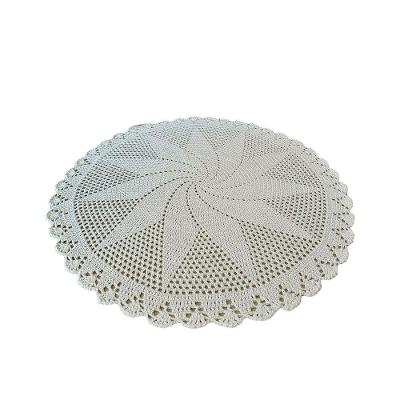 Tapete Redondo 130CM Crochê 100% Algodão Feito à Mão Creme Artesanal