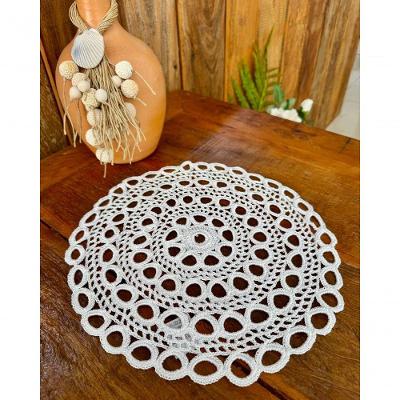 Sousplat Bandeja Crochê Artesanal Argola 34CM Polipropileno Branco