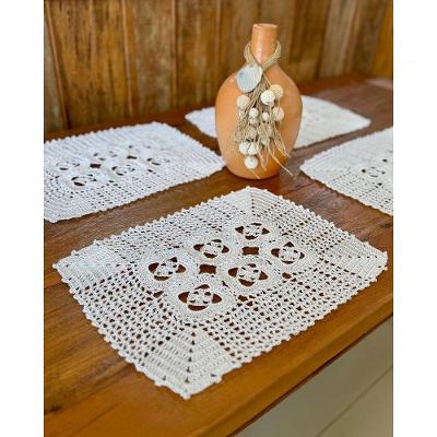 Bandeja Decorativa Retangular Crochê 40x30cm Polipropileno Branco Artesanal