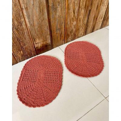 Kit 2 Tapetes Oval 55CM X 40CM Crochê para Banheiro Terracota Artesanal