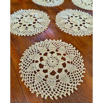 Kit 5 Toalhinhas de Crochê 25CM Polipropileno Artesanal Champanhe
